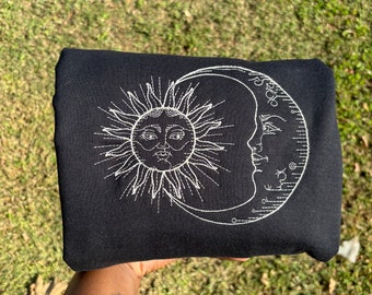 Embroidered Sun and Moon Sweatshirt: Celestial Crewneck