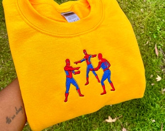 Funny superhero Meme Embroidered Crewneck Sweatshirt | Spider Man Meme Embroidered Sweatshirt