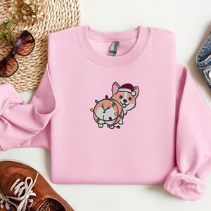 Felpa natalizia con il sedere di un Corgi, girocollo per gli amanti dei cani, girocollo con cappello di Babbo Natale ricamato, pullover kawaii per animali domestici.