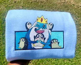 Time Adventure King Ice and Penguins Machine Embroidered Crewneck Sweatshirt | ICE King Embroidered Sweatshirt