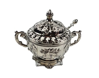 Sugar Bowl With Spoon, Turkish Delight Pot, Decorative Authentic Medieval Style Cover, Wedding Gift Couple Unique, New Home Gift