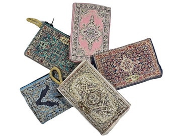 Mini portamonete, tappeto tradizionale Kilim Design Boho Handy borsa per carte di credito, borsa con cerniera orientale 7,5 * 11 CM