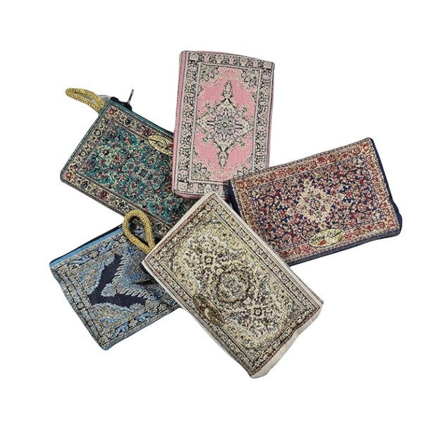 Mini Coin Purse, Traditional Carpet Kilim Design Bohemian Handy  Credit Card Bag, Oriental Zippered Purse 7,5*11 CM