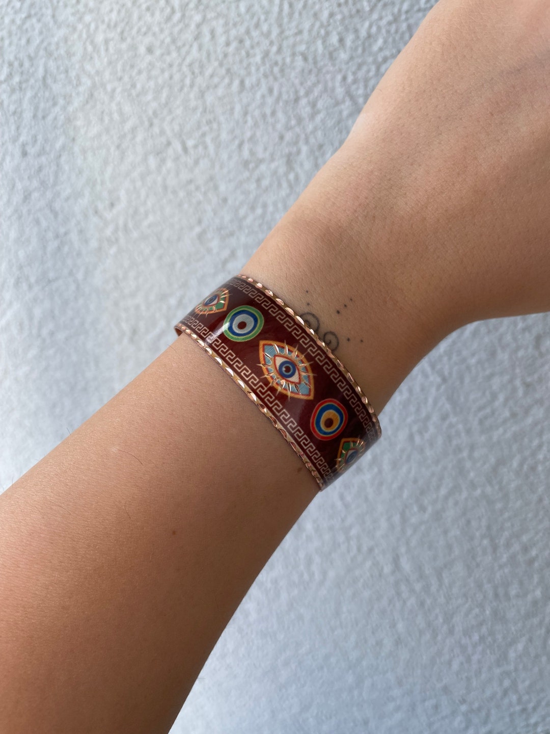 Pure Copper Evil Eye Cuff Bracelet, Brown Copper Jewelry With Authentic
