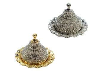 Turkish Delight and Sugar Bowl Swarovski Stone Design Candy Dish With Lid Decorative Authentic Medieval Style Wedding Gift