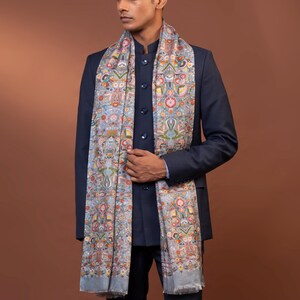 Kashmiri Pure Viscose Shawl with Multicolor Floral Print