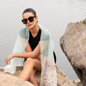 Ombre Cotton Stole, hand embroidered Stole for women