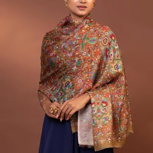 Multicoloured Viscose Shawl for Women | Handmade Kalamkari