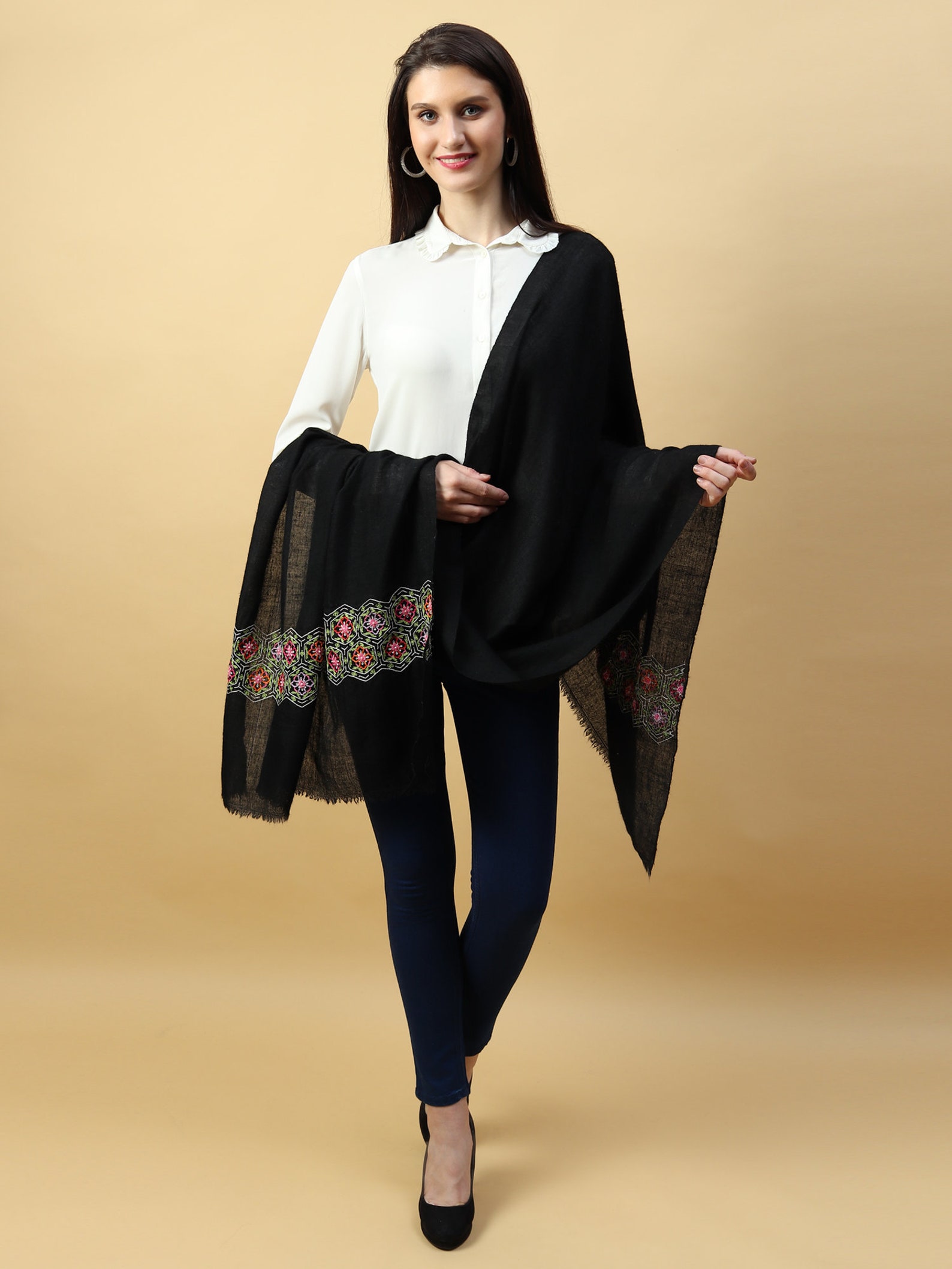Black Pashmina Shawl Pure Pashmina Shawl with hand embroidery Etsy