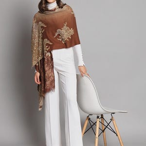 Ombre Brown Shawl with lace and swarovski