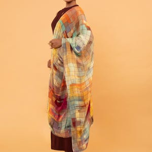 Fine Wool Loom Woven Stole – Multicolour Checked Design
