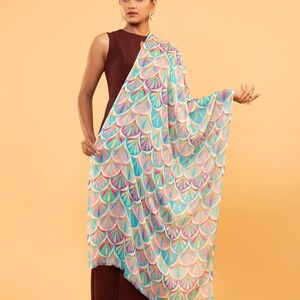 Vibrant Multi Color Mermaid Print Wool Shawl for Women Unique Elegance