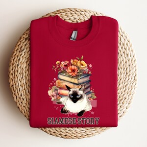 Siamese Cat Story with Books Sweatshirt, Siamese Cat Sweatshirt, Siamese Cat Sweater, Siamese Cat Gift, Cat Lovers Sweater, Cat Lovers Gift,