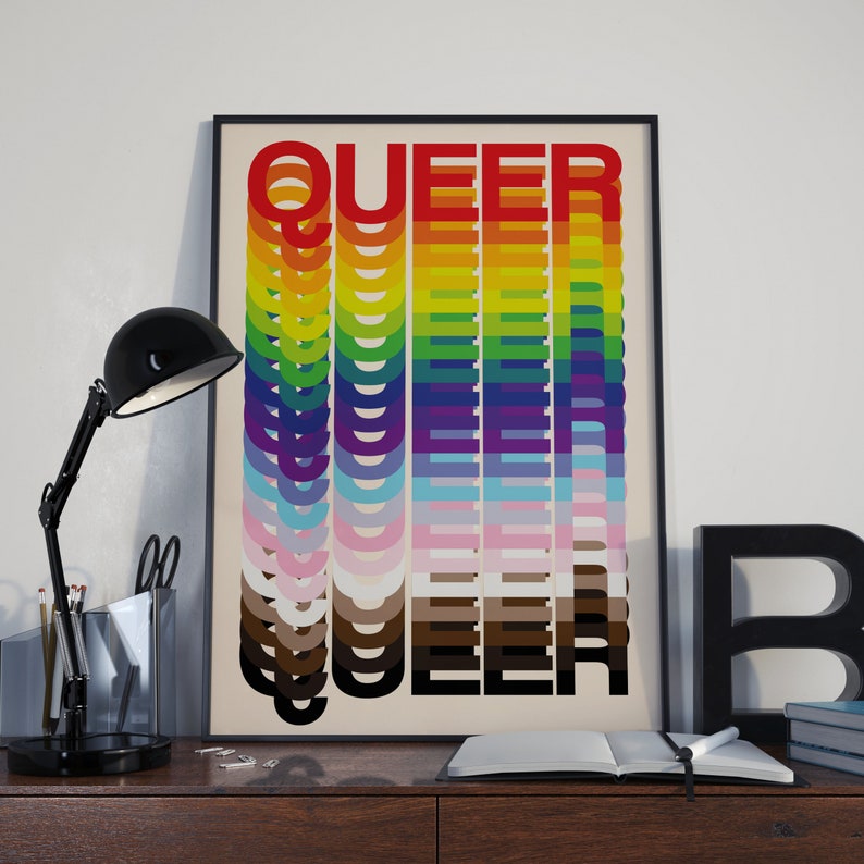 Queer Rainbow Poster LGBTQIA Art print for wall decoration. image 1