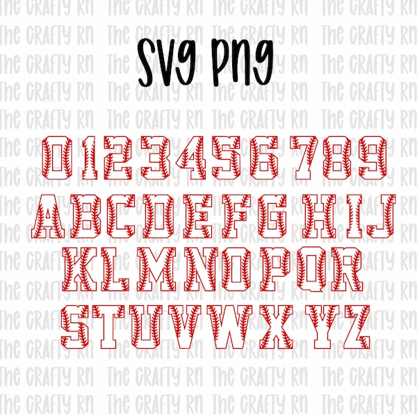 Baseball numbers SVG, Baseball lettering SVG, varsity lettering, baseball alphabet, baseball png, cut file cricut