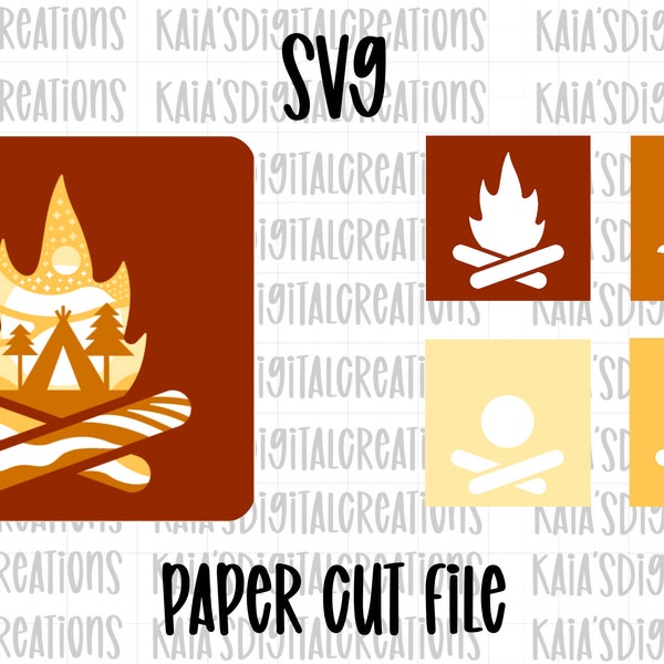 Campfire Papercut Shadow Box file, cricut cut file, camping svg, campfire png