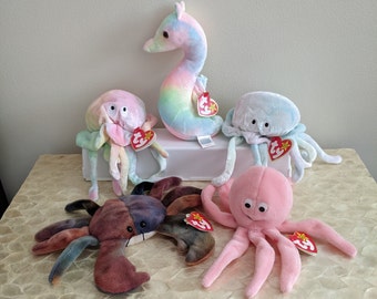 Ty Original Beanie Babies - Ocean Creatures - Goochy, Neon, Claude, Inky  (Mint Condition, With Swing Tags!)