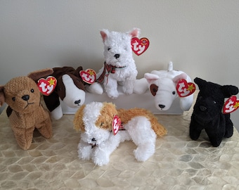 Ty Original Beanie Babies - Terrier Dogs - Darling, Kirby, Tuffy, Scottie, Butch, Bruno  (Mint Condition, With Swing Tags!)