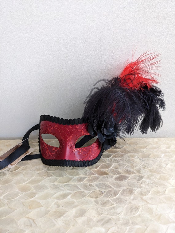 Authentic Vintage Venetian Mask - Red & Black - Ha