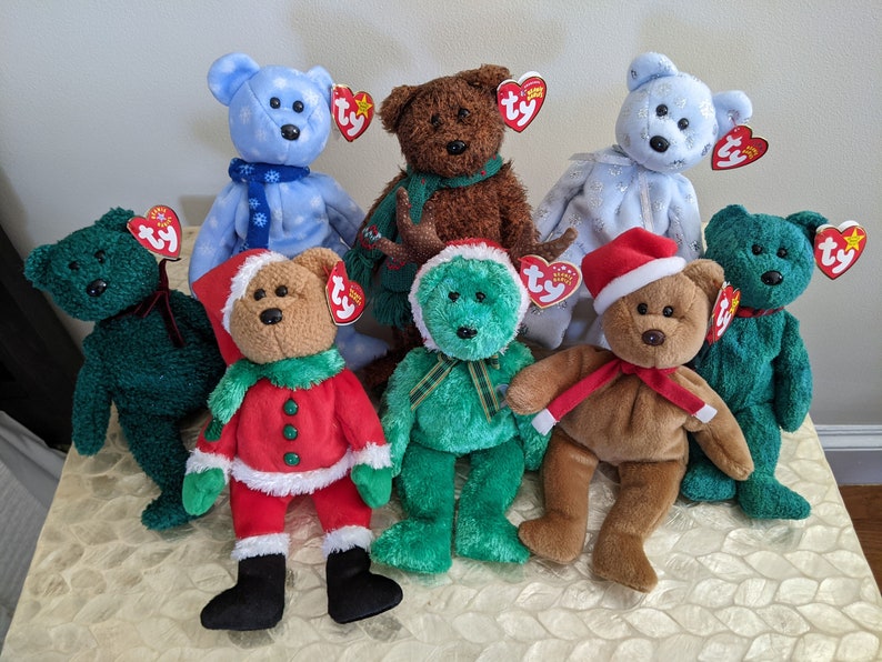 Ty Original Beanie Babies Christmas Holiday Bears mint Condition, With