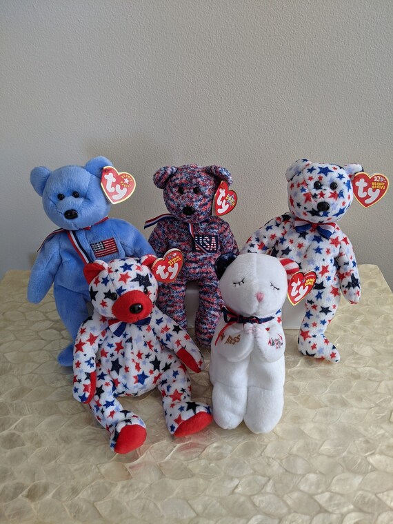 Ty Original Beanie Babies Patriotic Bears America USA Red White