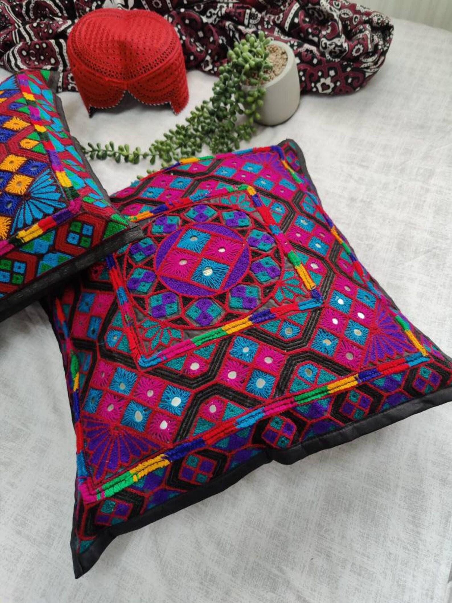 Handmade Sindhi Traditional Embroidery Embroidered Cushion Etsy UK