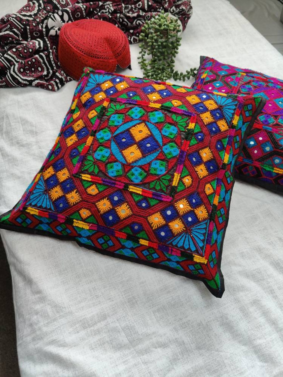 Handmade Sindhi Traditional Embroidery Embroidered Cushion Etsy UK