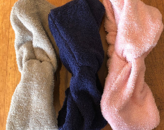 Cotton Terry Cloth Spa Headband, Elastic, Makeup Cosmetic Shower Hairband