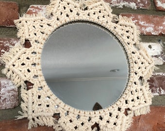 Macrame Mandala Mirror, Boho Wall Decor, Handmade Cotton