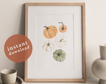 Vijf Pompoenen Art Print, Fall Art Printable, Fall Home Decor, Herfst, Country Art, Thanksgiving Decor, Art Printable, Digitale Download