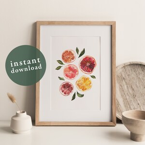 Sweet Grapefruit Art Printable, Citrus Wall Art, Country Decor, Kitchen Wall Art, Digital Download, Fruit Wall Art, Dining Room Decor