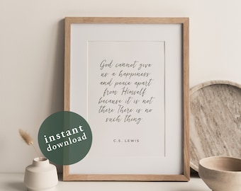 C.S. Lewis Quote Wall Art, Happiness in God Quote, Christian Wall Decor, Christian Prints, Minimal Wall Art, Calligraphy, Art Printable