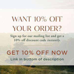 Może przedstawiać: Nakładka tekstowa na obrazie krajobrazowym z zielonym polem i wzg&oacute;rzami w tle. Tekst brzmi: "WANT 10% OFF YOUR ORDER? Sign up for our mailing list and get a 10% off discount code instantly. GET 10% OFF NOW Link in bottom of description"