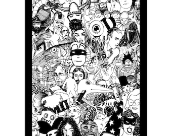 Archi Crowd - Black on white drawing print - Signed and numbered limited series of 25