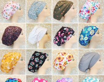 Scrub Caps for Women Euro Style, Satin Lining Option, Adjustable Surgical Hat