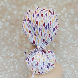 Fall surgical cap, Ponytail scrub cap, Scrub hat for woman