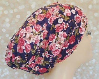 Floral Bouffant Scrub Hat: Stretchy Jersey Surgical Cap