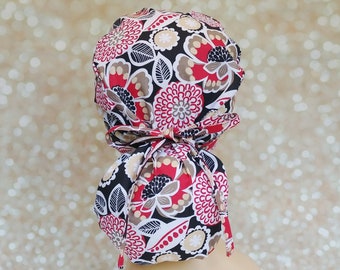Floral Ponytail Scrub Cap: Cotton Medical Surgical Hat