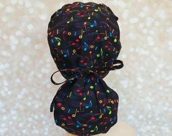 Ponytail scrub cap,  Musical notes surgical hat, Dentist surgery cap