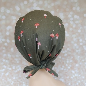 Mushrooms scrub cap, Surgical scrub cap, Scrub hat with buttons, Women&#39;s scrub cap