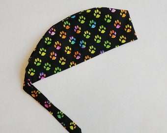 Dog Paws Scrub Cap: Cotton Veterinary Nurse Hat