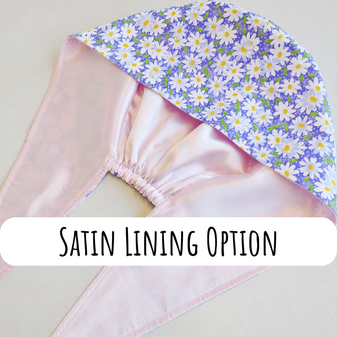 Satin Lined Scrub Caps for Women, Daisies Surgical Cap Women, Nurse