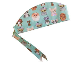 Mint Women scrub caps with buttons, Doctors, Nurses, Vets, Dentist, Dogs in sunglasses