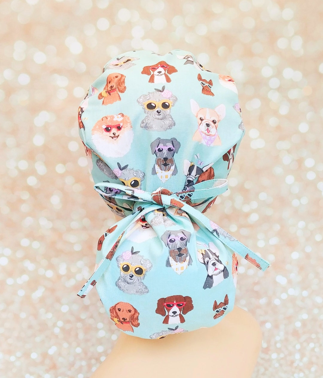 Ponytail Scrub Cap, Dogs Scrub Cap, Surgical Hat for Nurse With Buttons