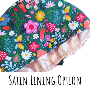 Mushrooms Scrub Caps for Women Euro Style, Satin Lining Option Surgical Cap