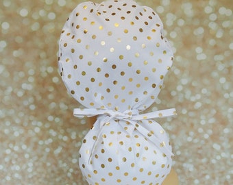 Gold metallic dots ponytail scrub cap, Surgery hat, Surgical cap women