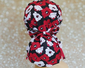 Floral Ponytail Scrub Cap: Cotton Surgical Hat for Women
