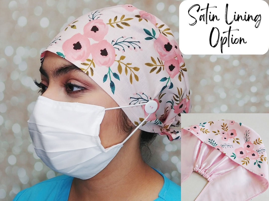 Satin Lined Scrub Caps for Women Surgery Scrub Caps Floral Surgical Cap Women Operating Room