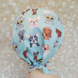 Dog scrub caps for women with button, Medical Scrub Hat, Mint