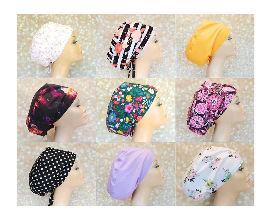 Euro Scrub Caps for Women, Anesthesia Surgical Caps, Satin Lining